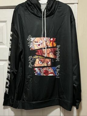 Onepiece Black Zip-Up Hoodie with Colorful Anime Panel
